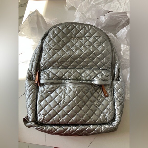 MZ Wallace City Backpack Quilted Metallic Silver